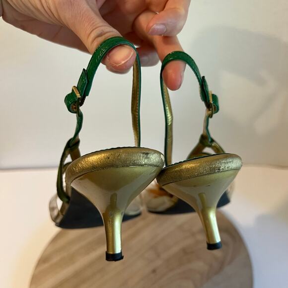 Green Yellow Sunflower Embellished Open Toe Kitten Heel Ankle Strap Size 9.5 - Picture 2 of 13